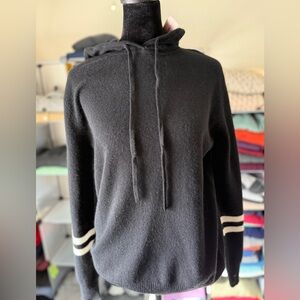 Adorable Black Cashmere Hooded Sweater with Stripes, XS